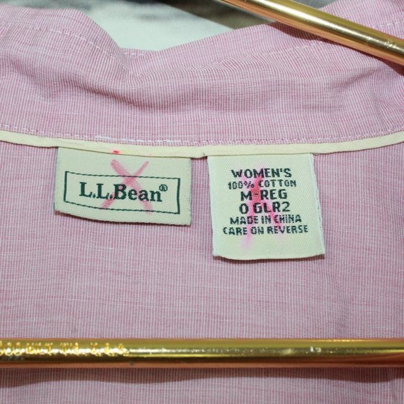 LL Bean Pink Collared V Neck Button Front Ruffle Dress Shirt Size M - Picture 4 of 8
